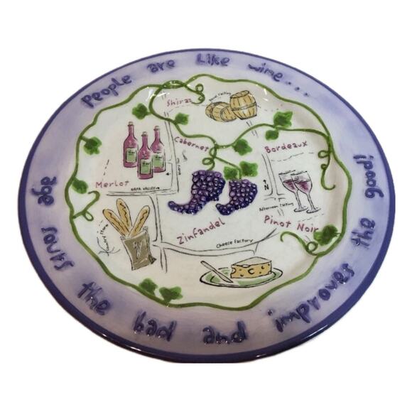 Rene Dubois Napa Valley Wine Trail 4 Salad Plates Quotes Grapes Cheese Wine - Picture 5 of 7